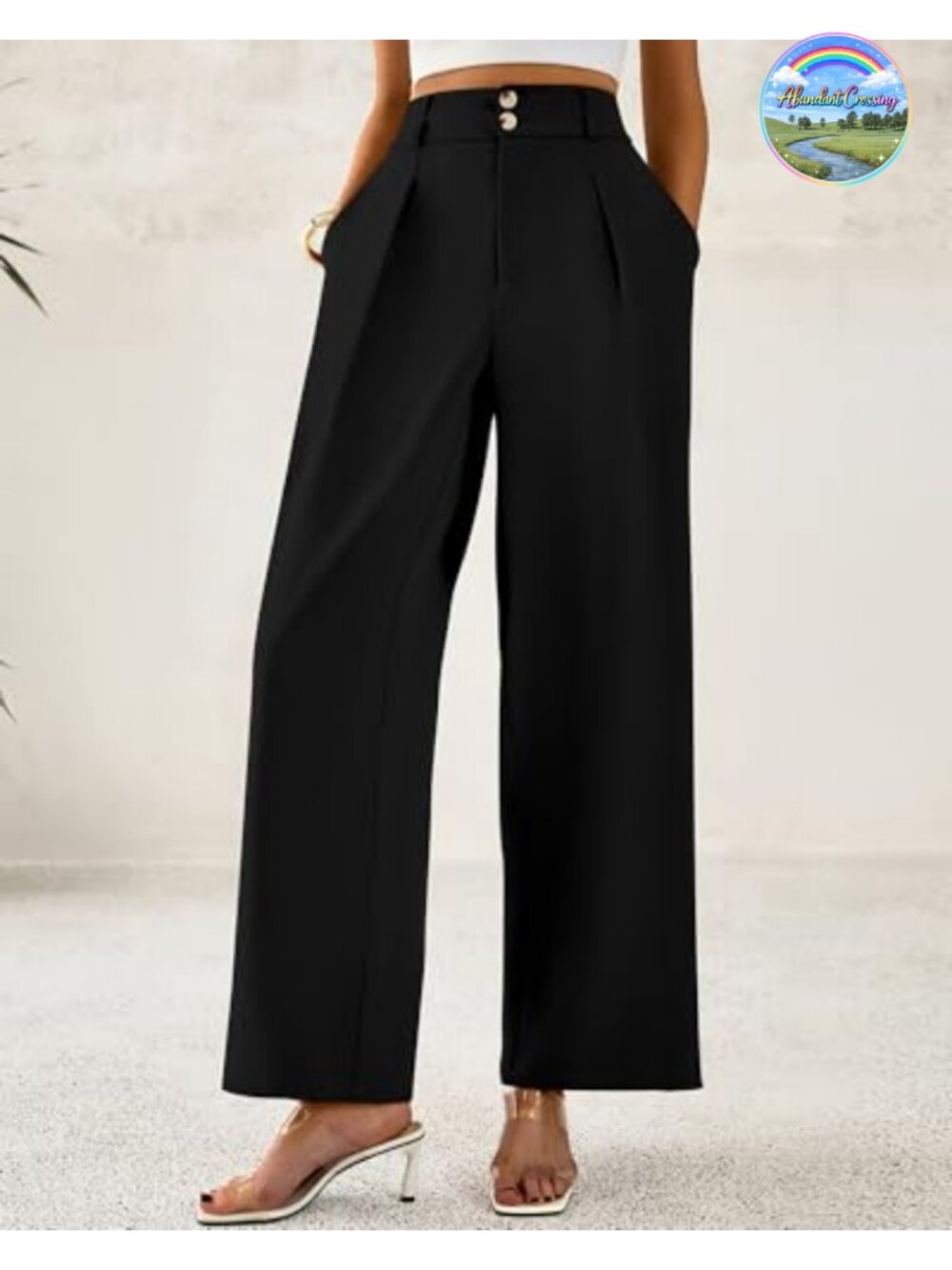 Wide Leg Dress Pants Women High Waisted Palazzo Trousers - Picture 4 of 6